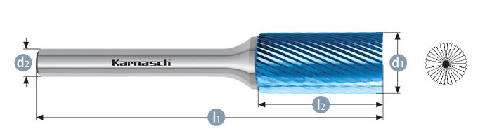 Борфреза цилиндр с торцевыми зубьями, покрытие BLUE-TEC, арт.115013040
