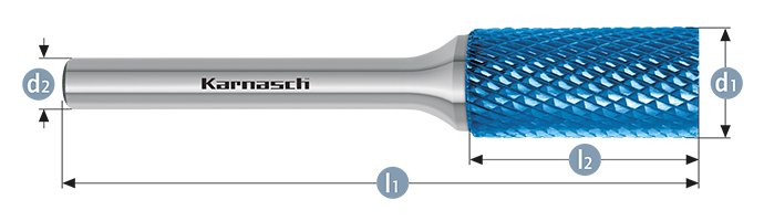 Борфреза цилиндр с гладким торцом, покрытие BLUE-TEC, арт.115002065

